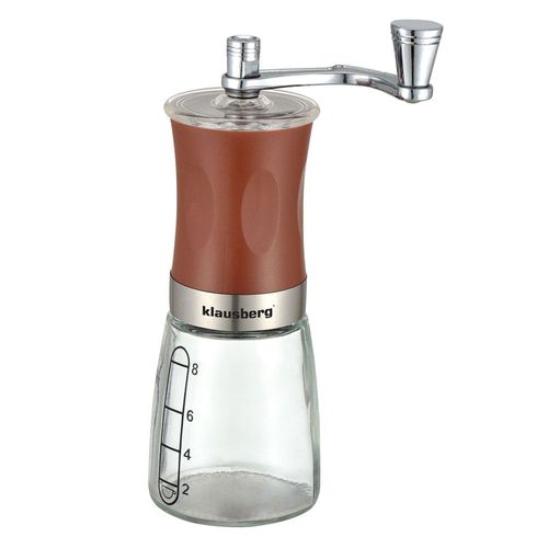 Механична мелничка за кафе Klausberg KB 7176, 8 чаши, Регулиране на големина, Стъкло, Кафяв